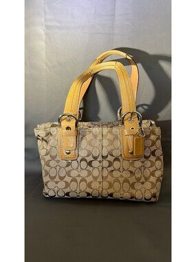 Coach Signature Canvas Bag With Tan Leather Trim & Silver Hardware A0967-F13117